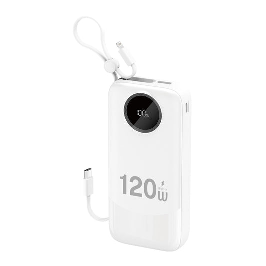 [10.000 MAH] POWERBANK CCC 22.5W | WBUDOWANY KABEL USB-C ORAZ LIGHTNING | BIAŁY